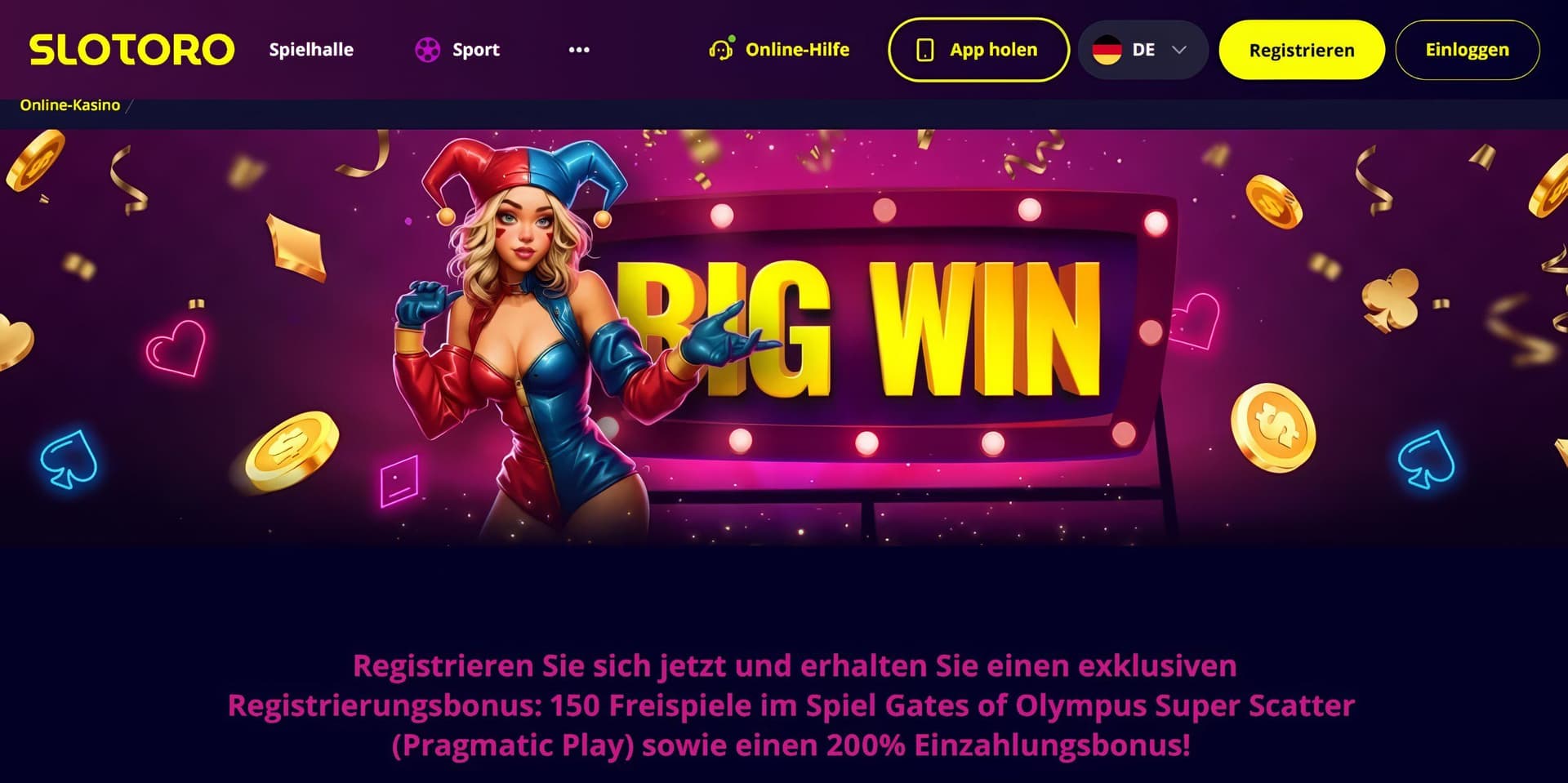 slotoro homepage desktop