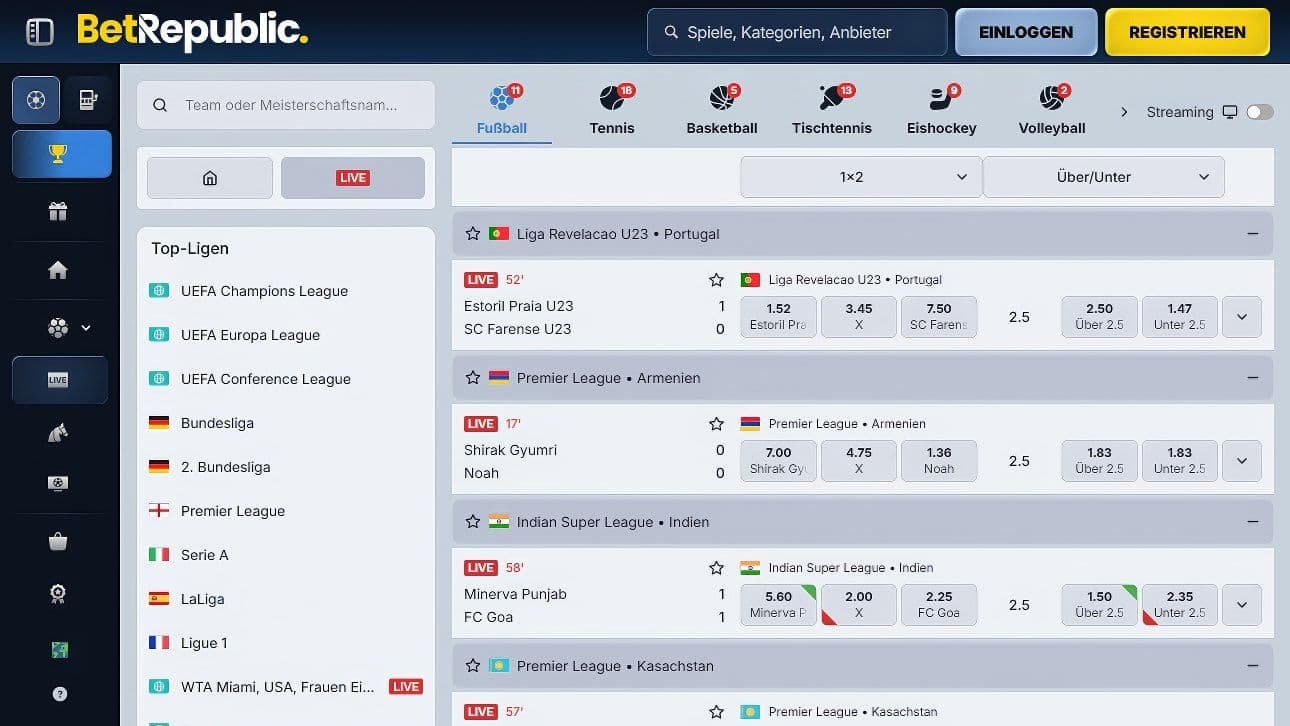BetRepublic Live Wetten Desktop