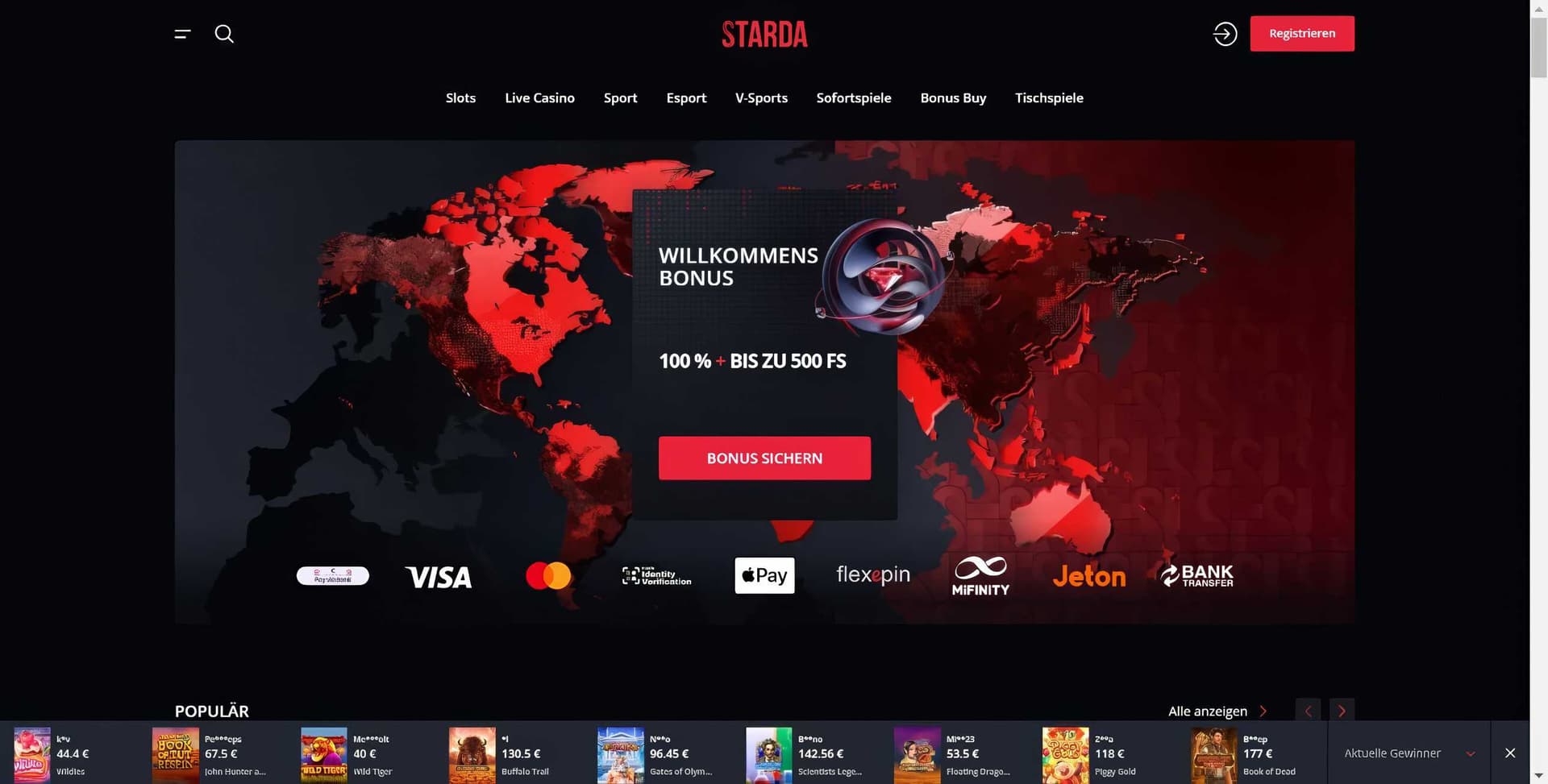 starda casino homepage desktop