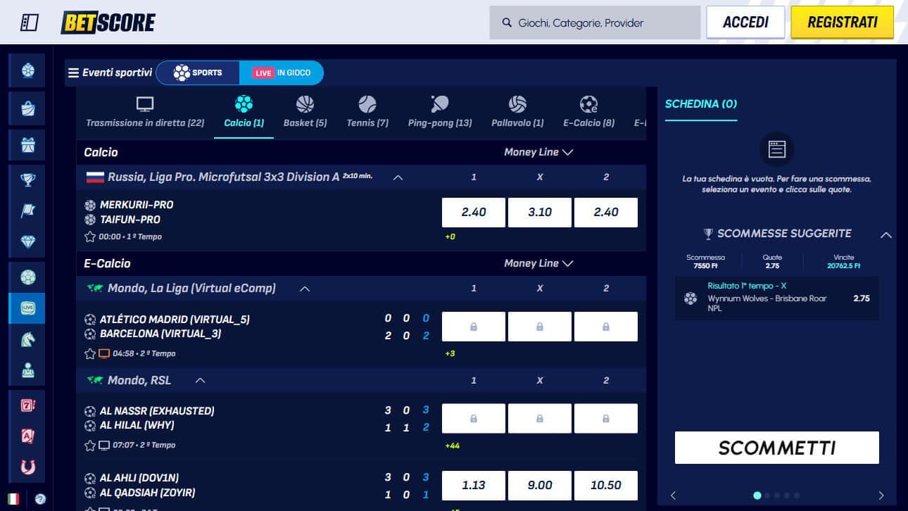 BetScore Scommesse Sportive Live Mobile