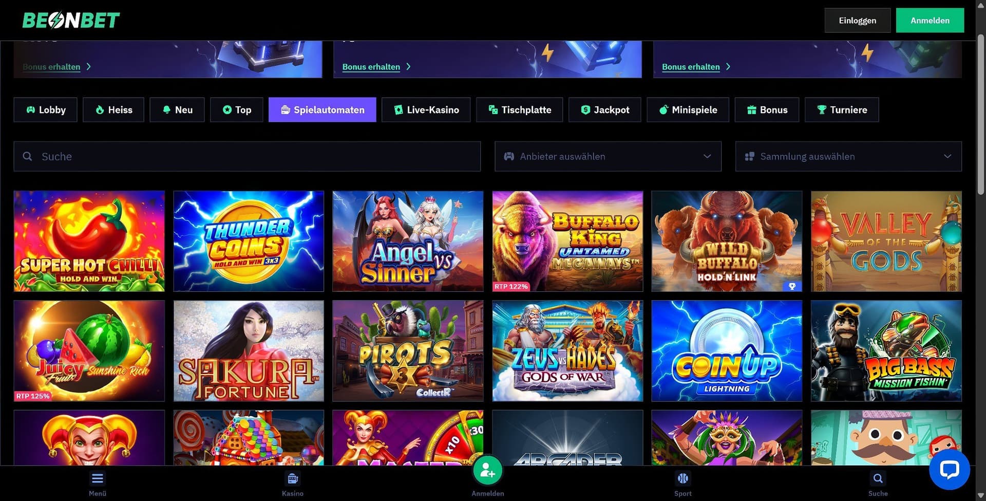 Beonbet Spielautomaten Desktop