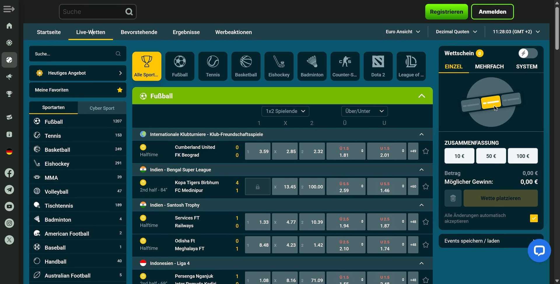 Weltbet Livewetten Desktop